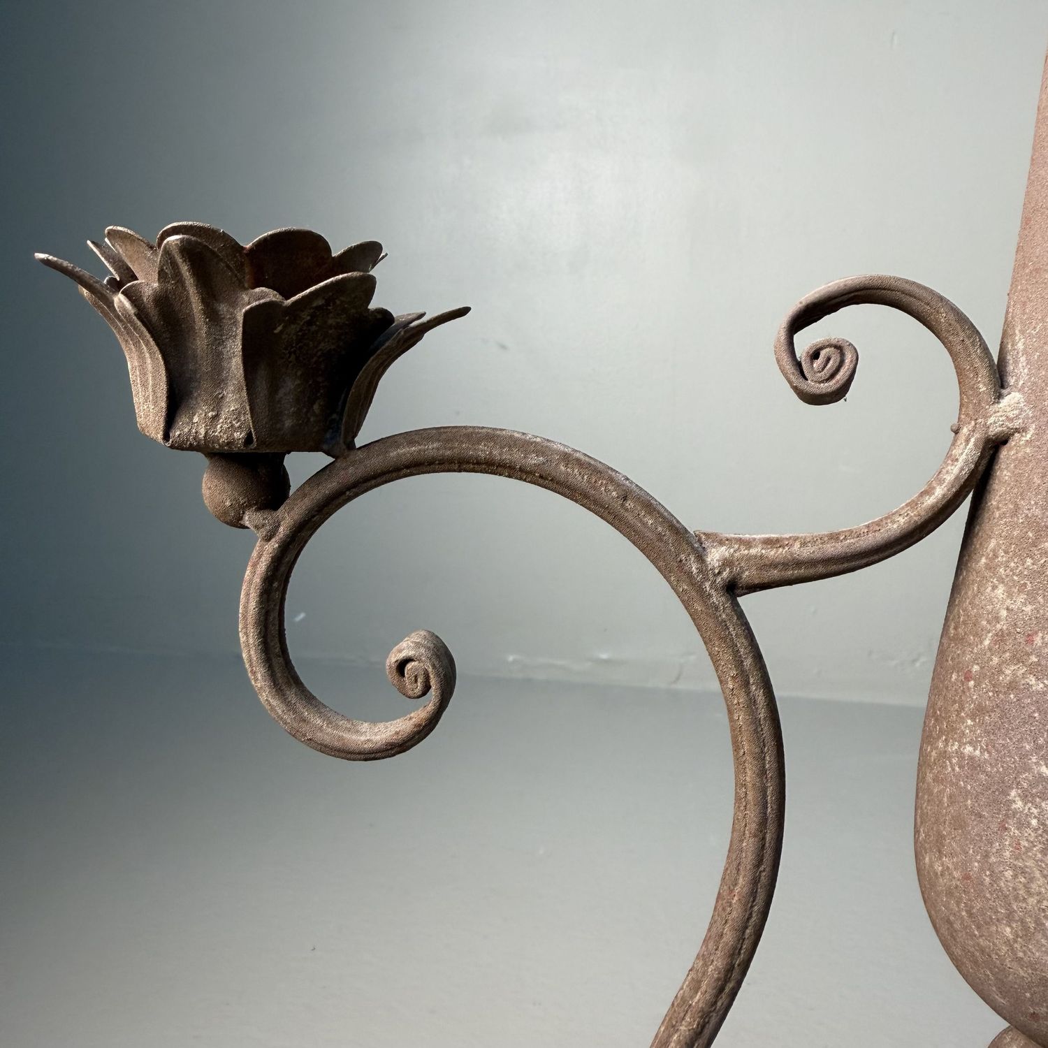 Floral Three-Arm Metal Candelabrum, 1910–1920, Calabria, Italy