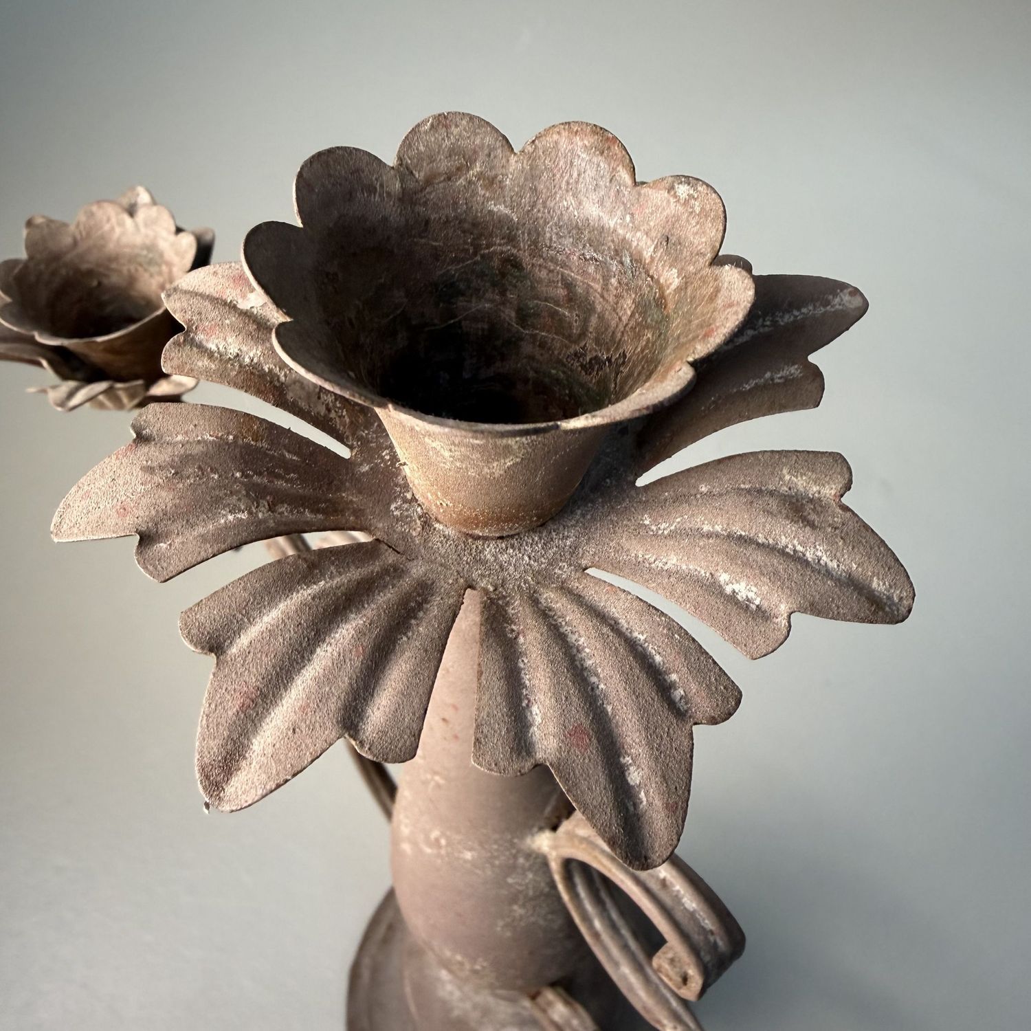 Floral Three-Arm Metal Candelabrum, 1910–1920, Calabria, Italy