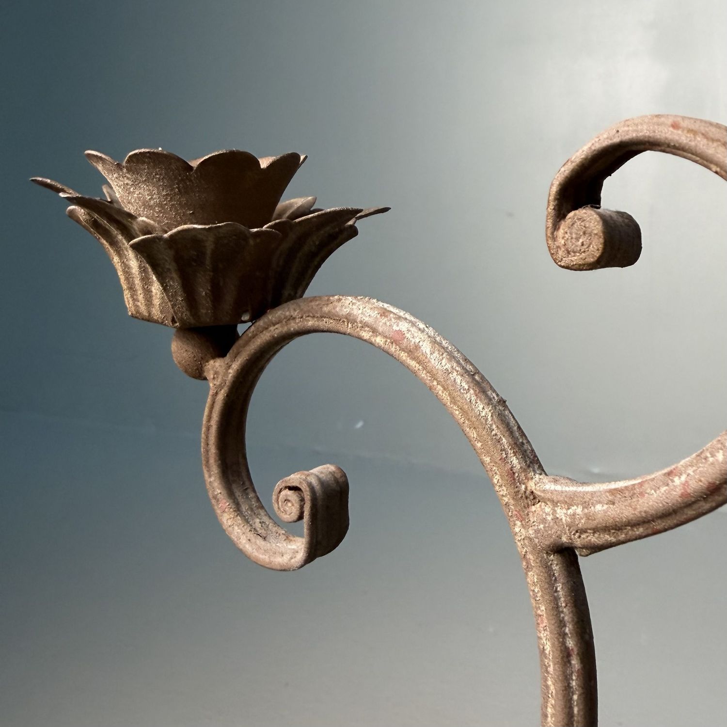 Floral Three-Arm Metal Candelabrum, 1910–1920, Calabria, Italy