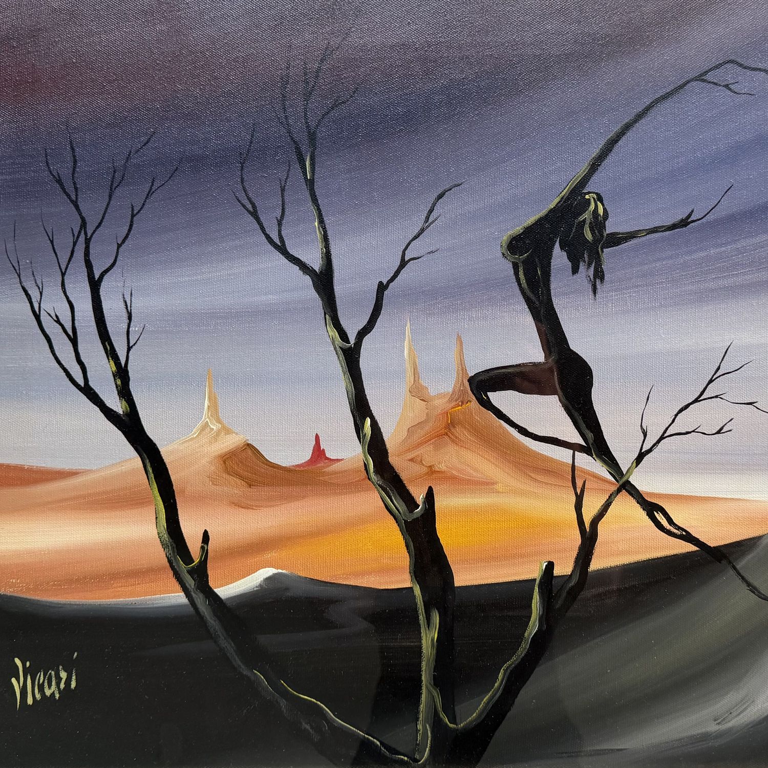 Giorgio Vicari Oil Painting – Evasione Surreale, 1979, Italy