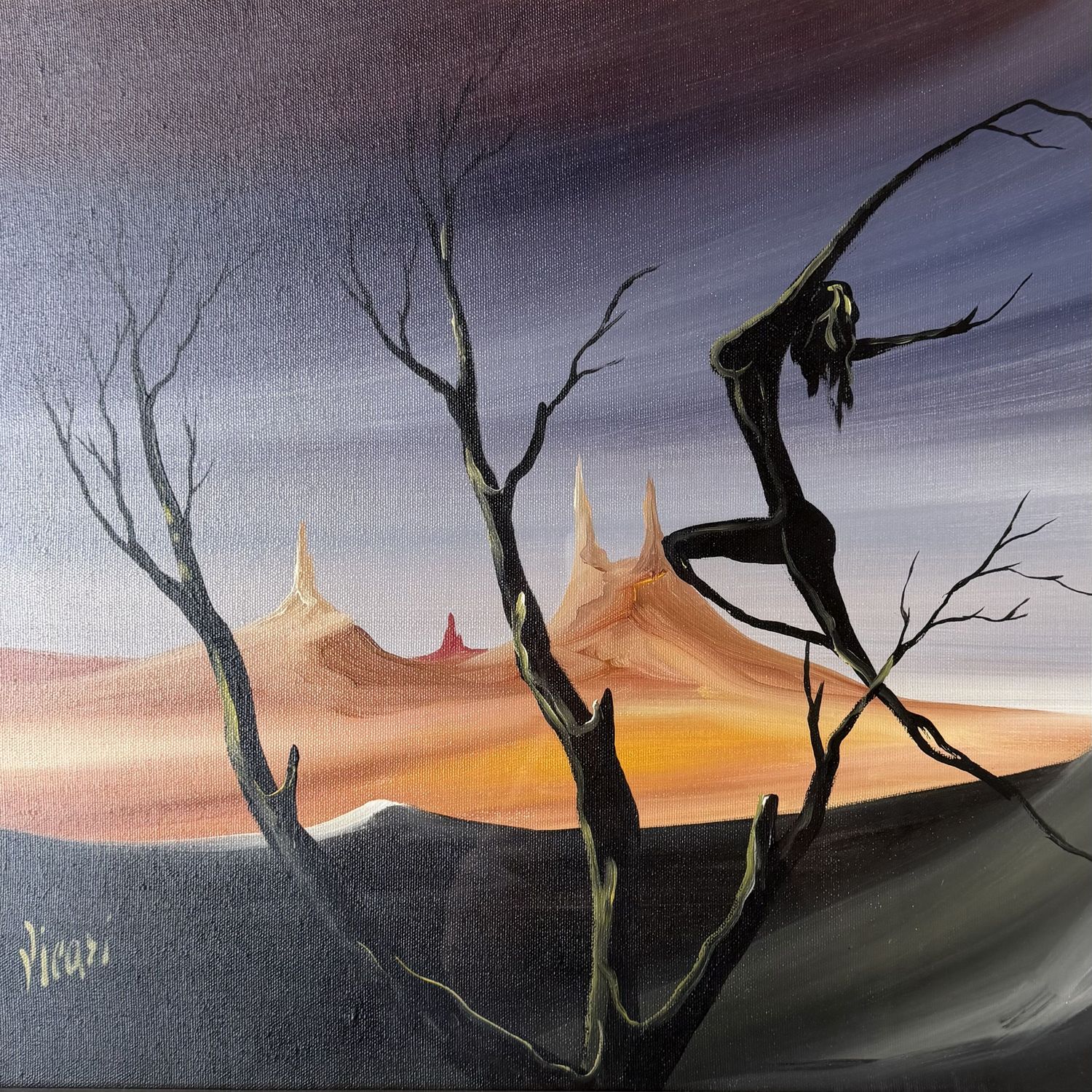 Giorgio Vicari Oil Painting – Evasione Surreale, 1979, Italy