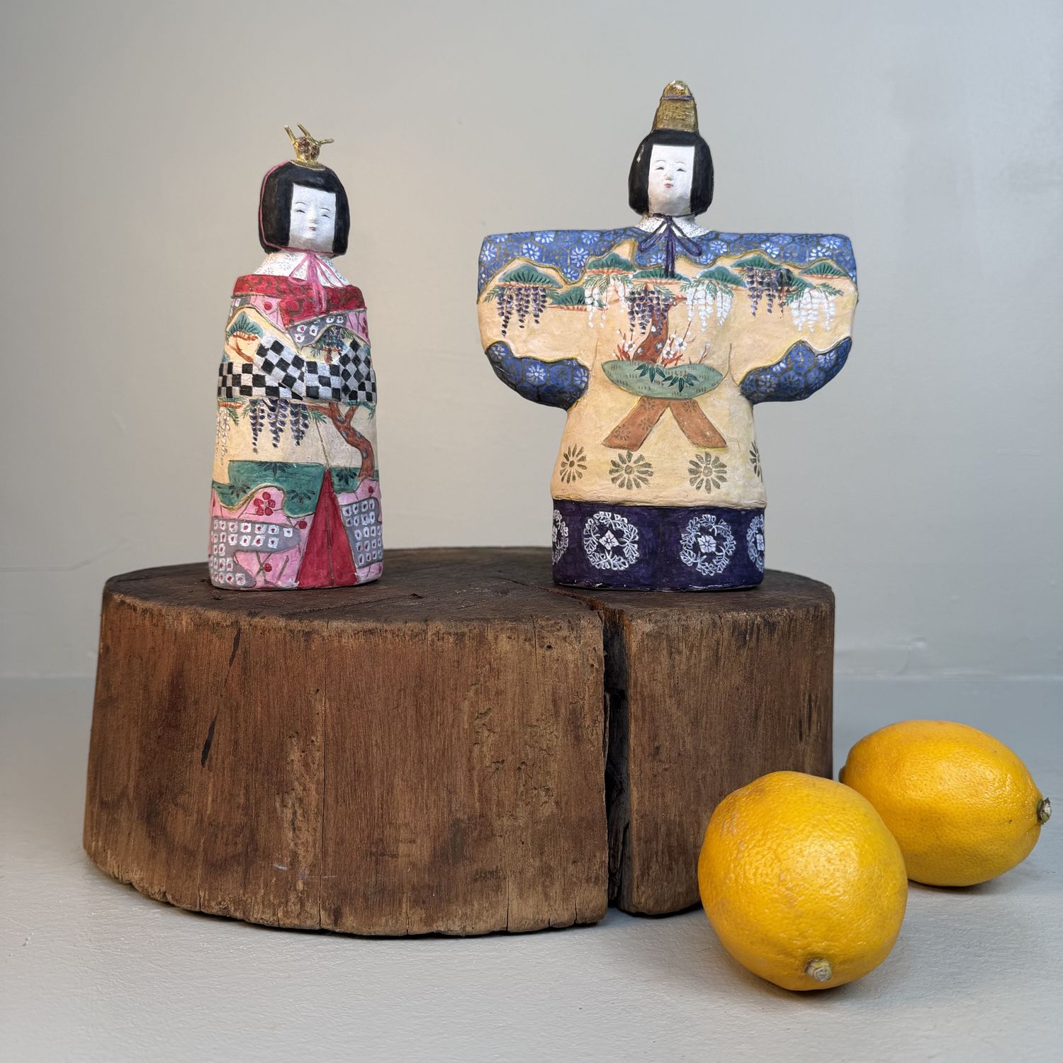 Japanese Tachibina Hina Doll Pair in Papier-mâché – 1959, Japan