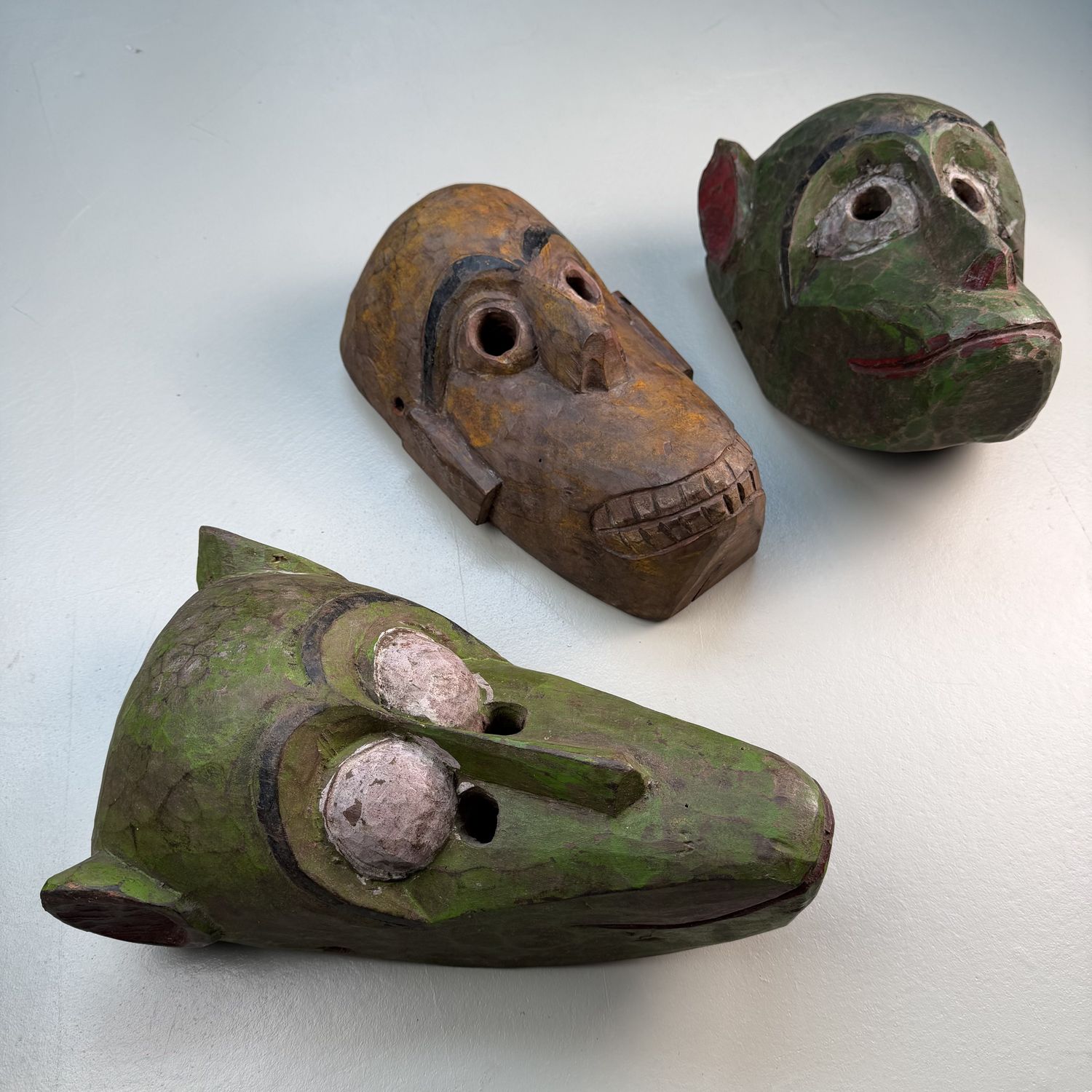 Set of Three Hand-Carved Hanuman Monkey Masks – 1950s–1960s, Nepal