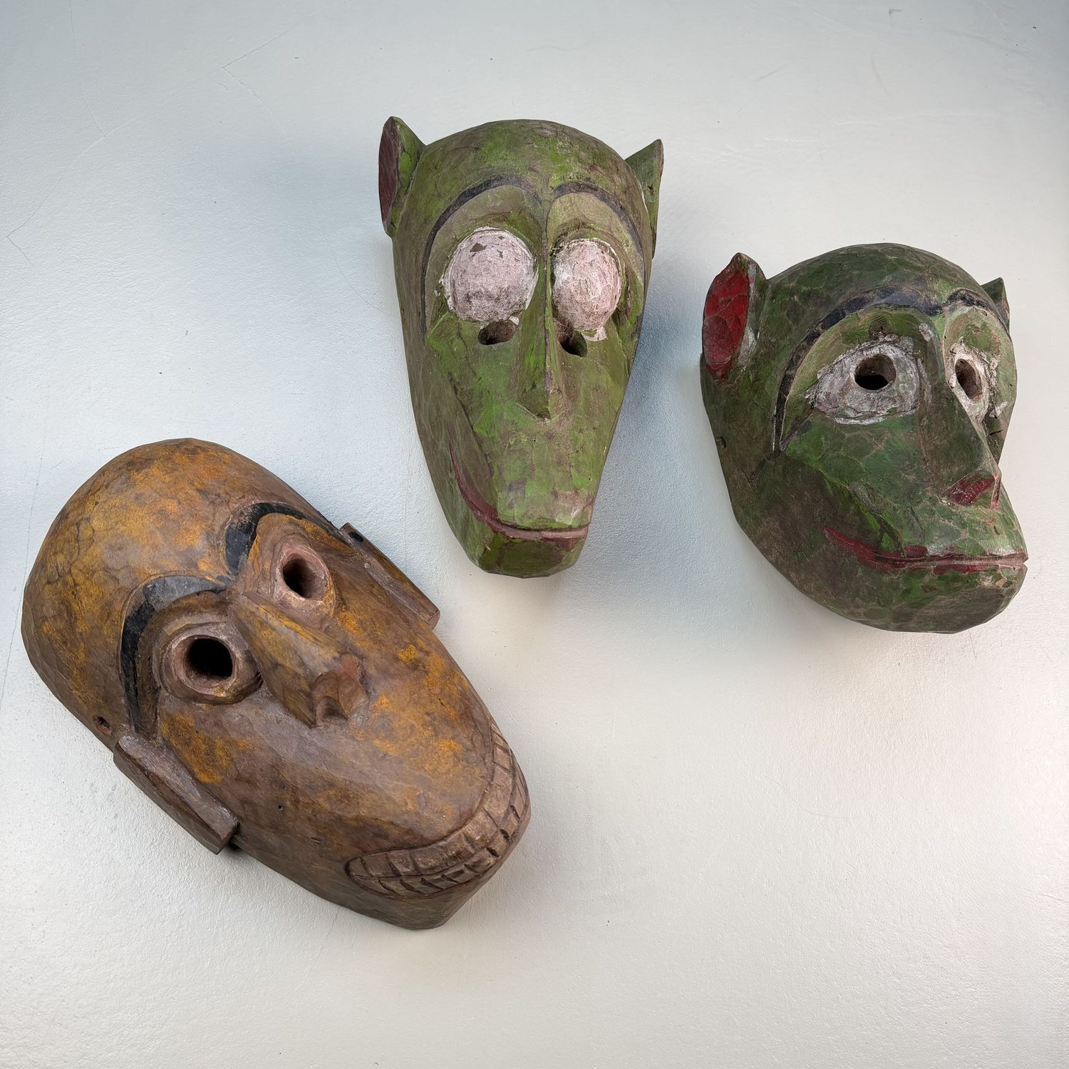 Set of Three Hand-Carved Hanuman Monkey Masks – 1950s–1960s, Nepal
