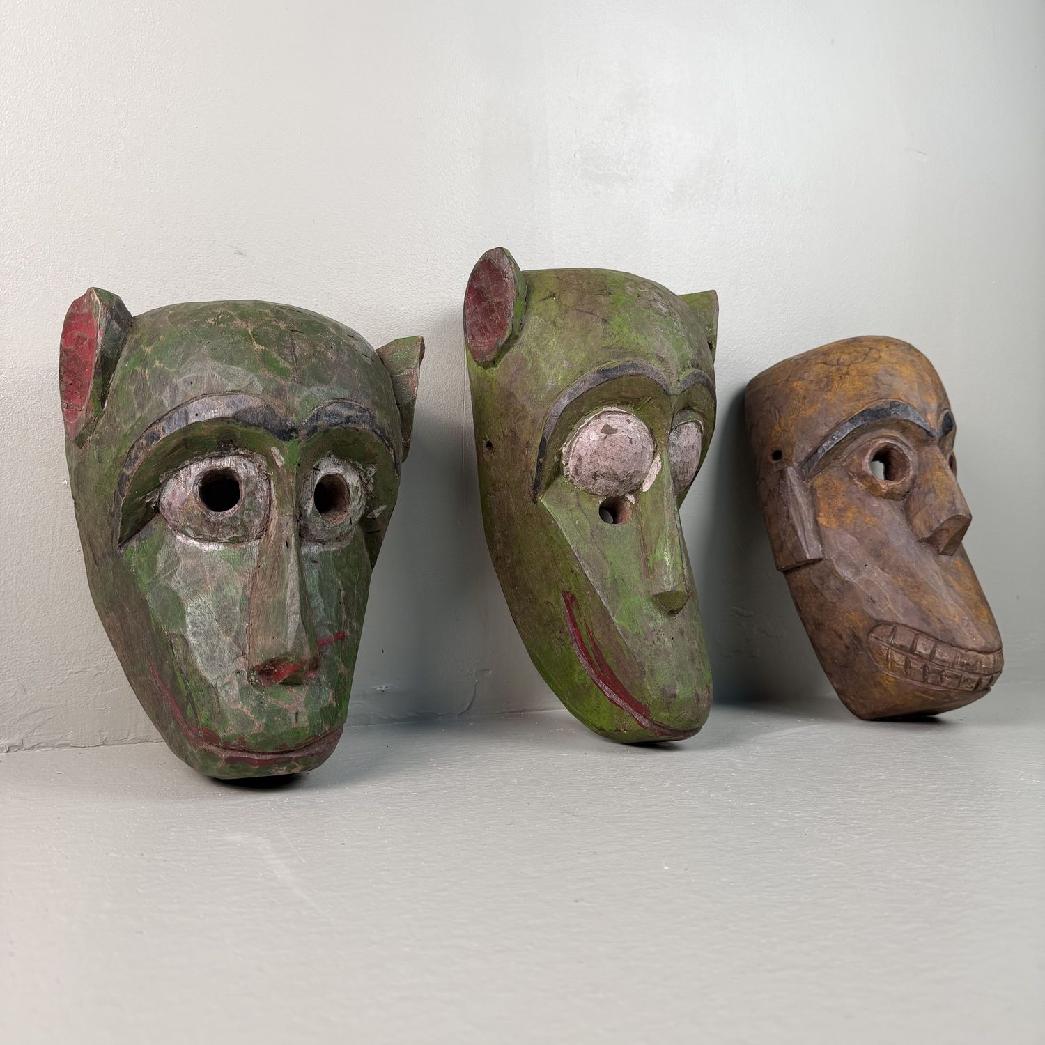 Set of Three Hand-Carved Hanuman Monkey Masks – 1950s–1960s, Nepal