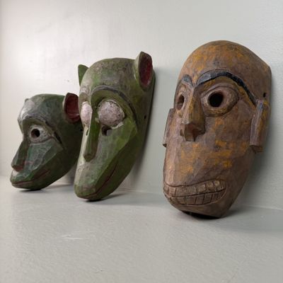 Set of Three Hand-Carved Hanuman Monkey Masks – 1950s–1960s, Nepal