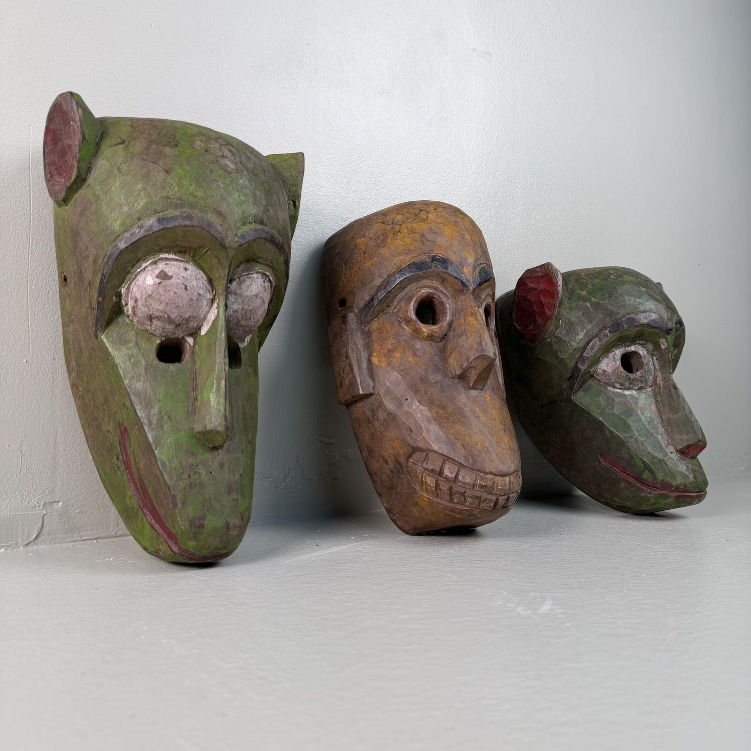 Set of Three Hand-Carved Hanuman Monkey Masks – 1950s–1960s, Nepal