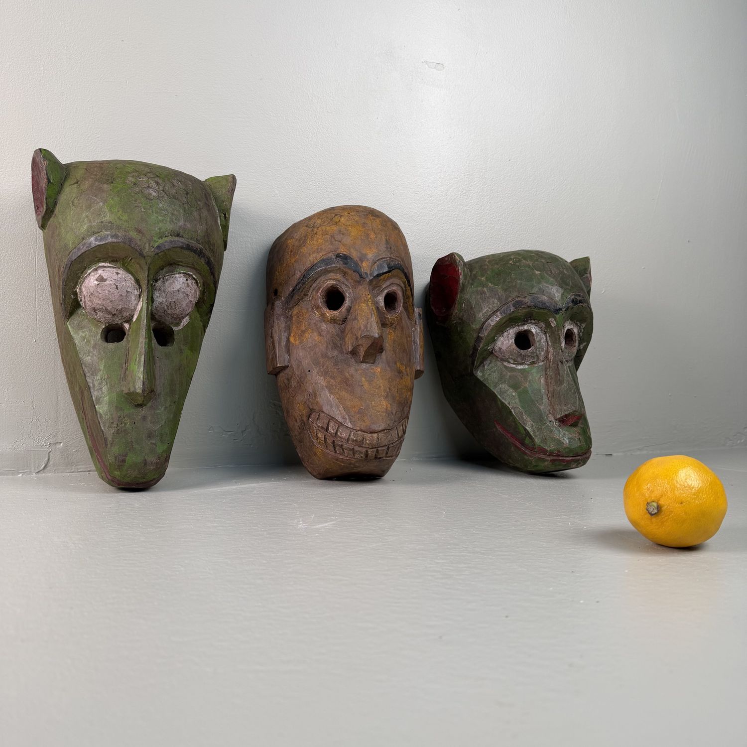 Set of Three Hand-Carved Hanuman Monkey Masks – 1950s–1960s, Nepal