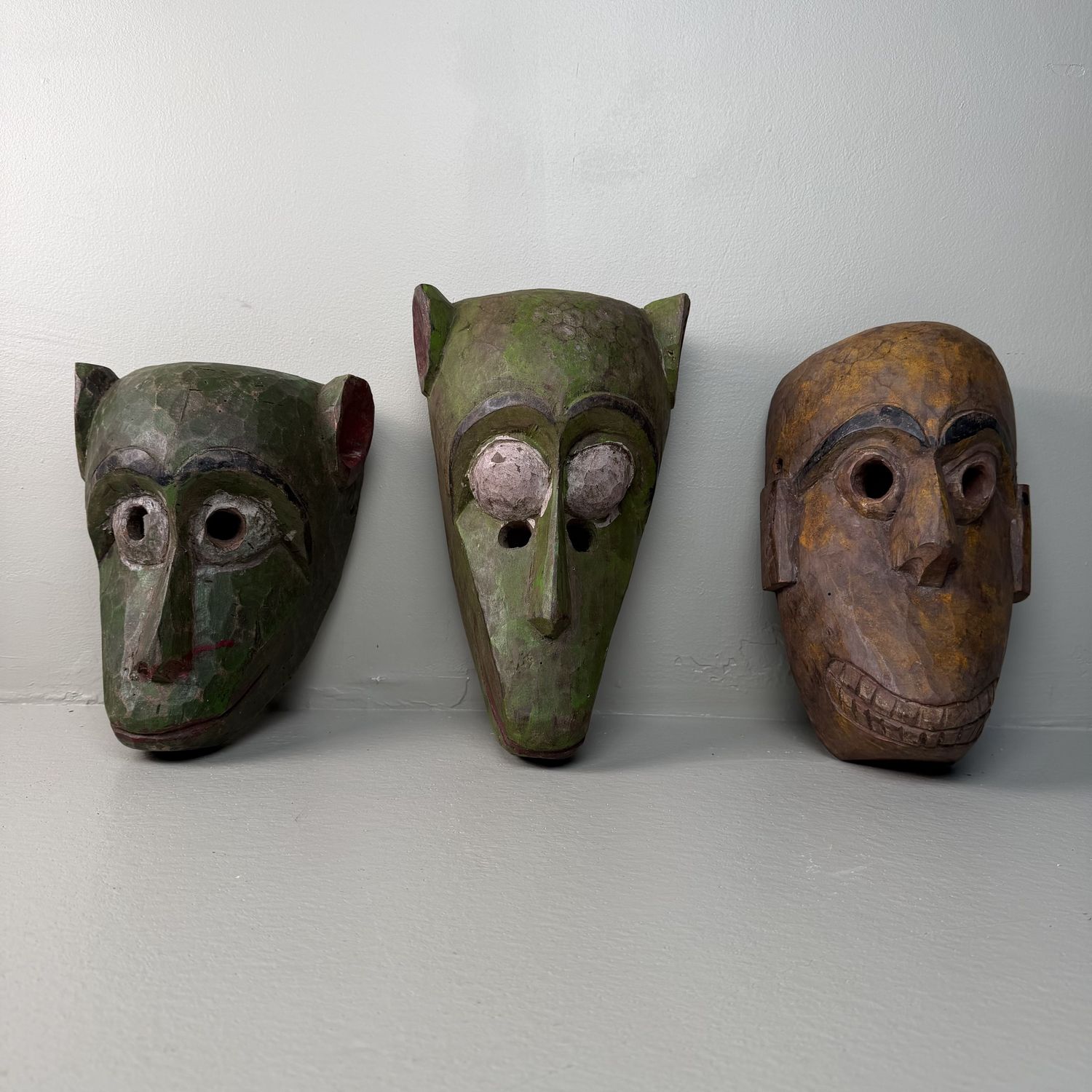 Set of Three Hand-Carved Hanuman Monkey Masks – 1950s–1960s, Nepal