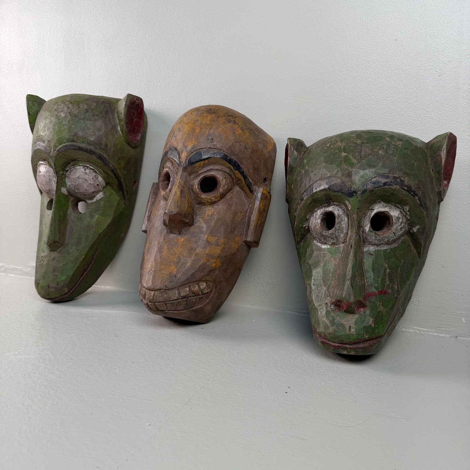 Set of Three Hand-Carved Hanuman Monkey Masks – 1950s–1960s, Nepal