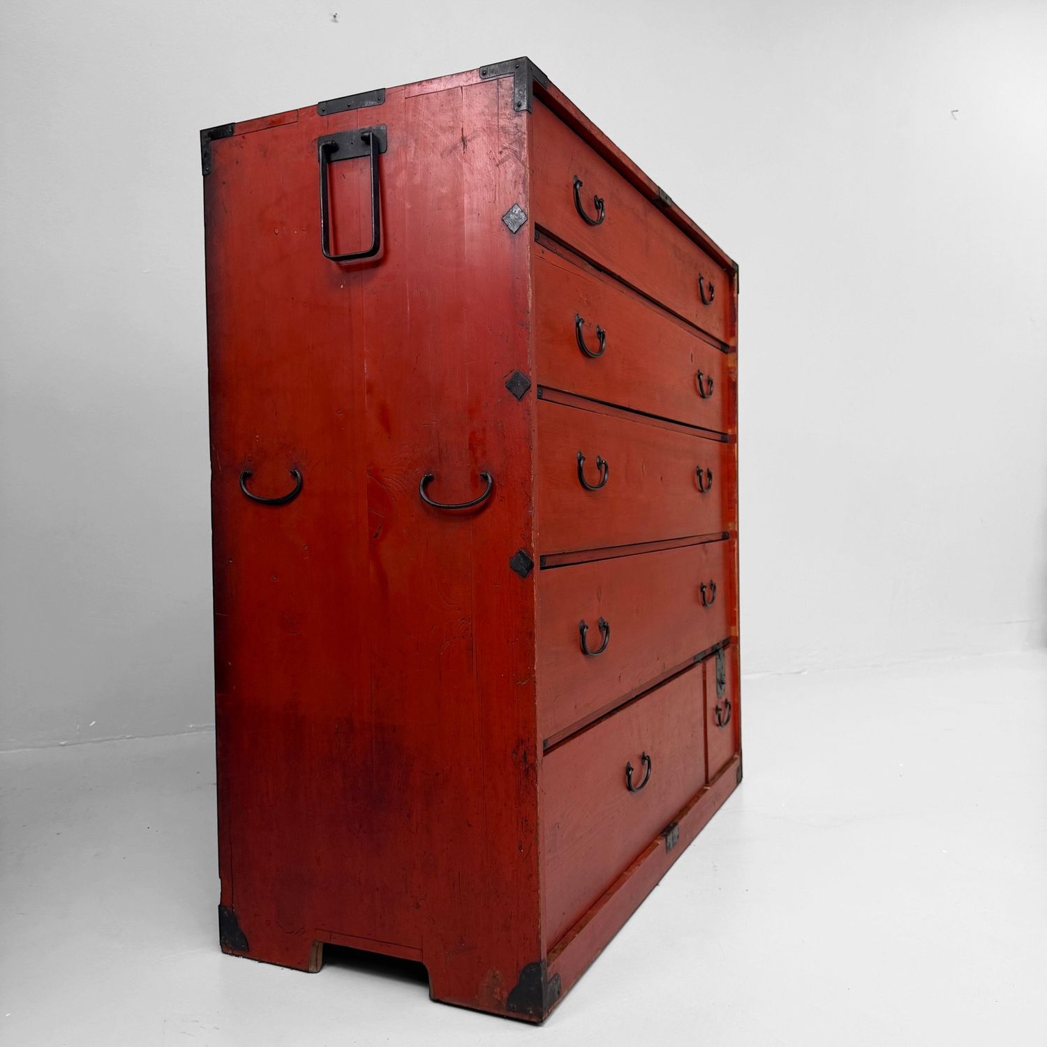 Red Chest of Drawers, Decorative Tansu, 1920s, Japan