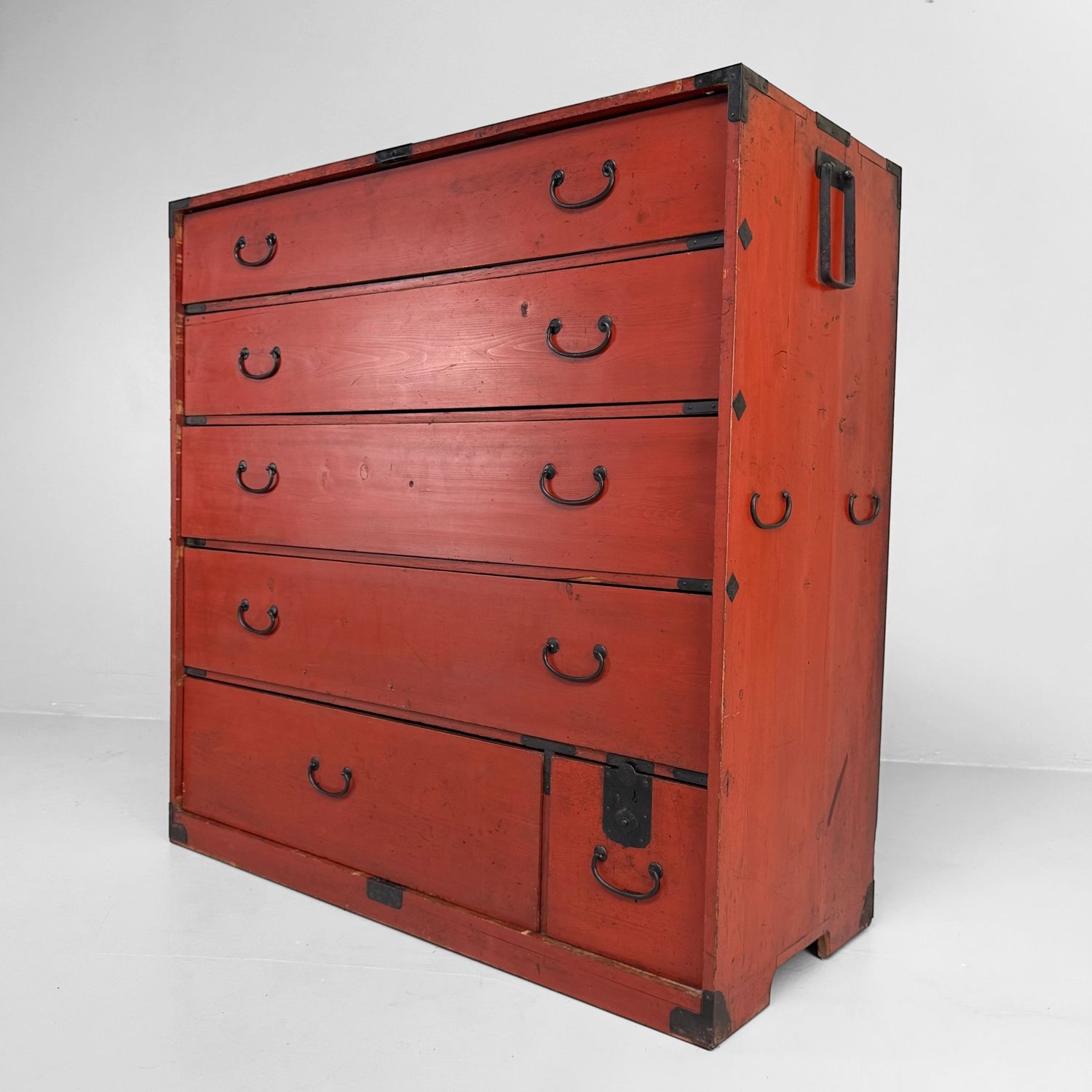 Red Chest of Drawers, Decorative Tansu, 1920s, Japan
