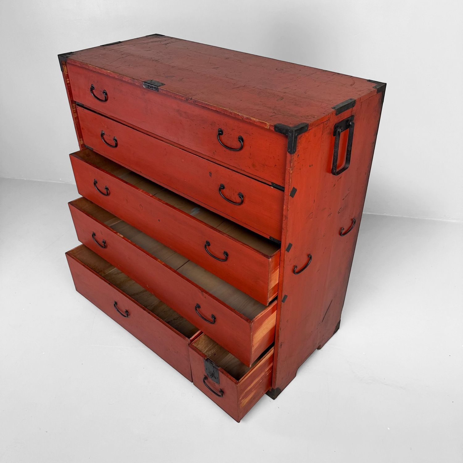 Red Chest of Drawers, Decorative Tansu, 1920s, Japan