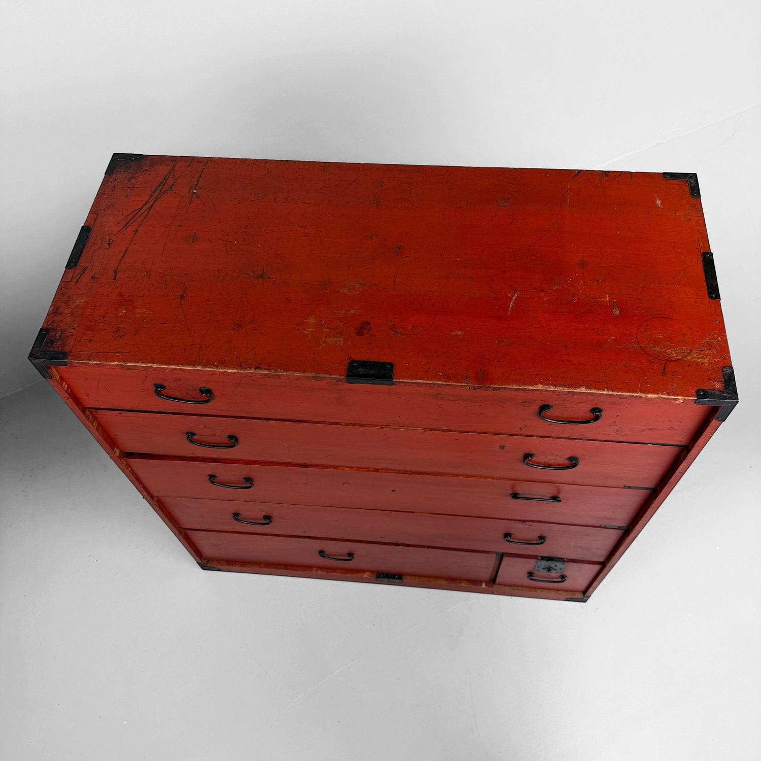 Red Chest of Drawers, Decorative Tansu, 1920s, Japan