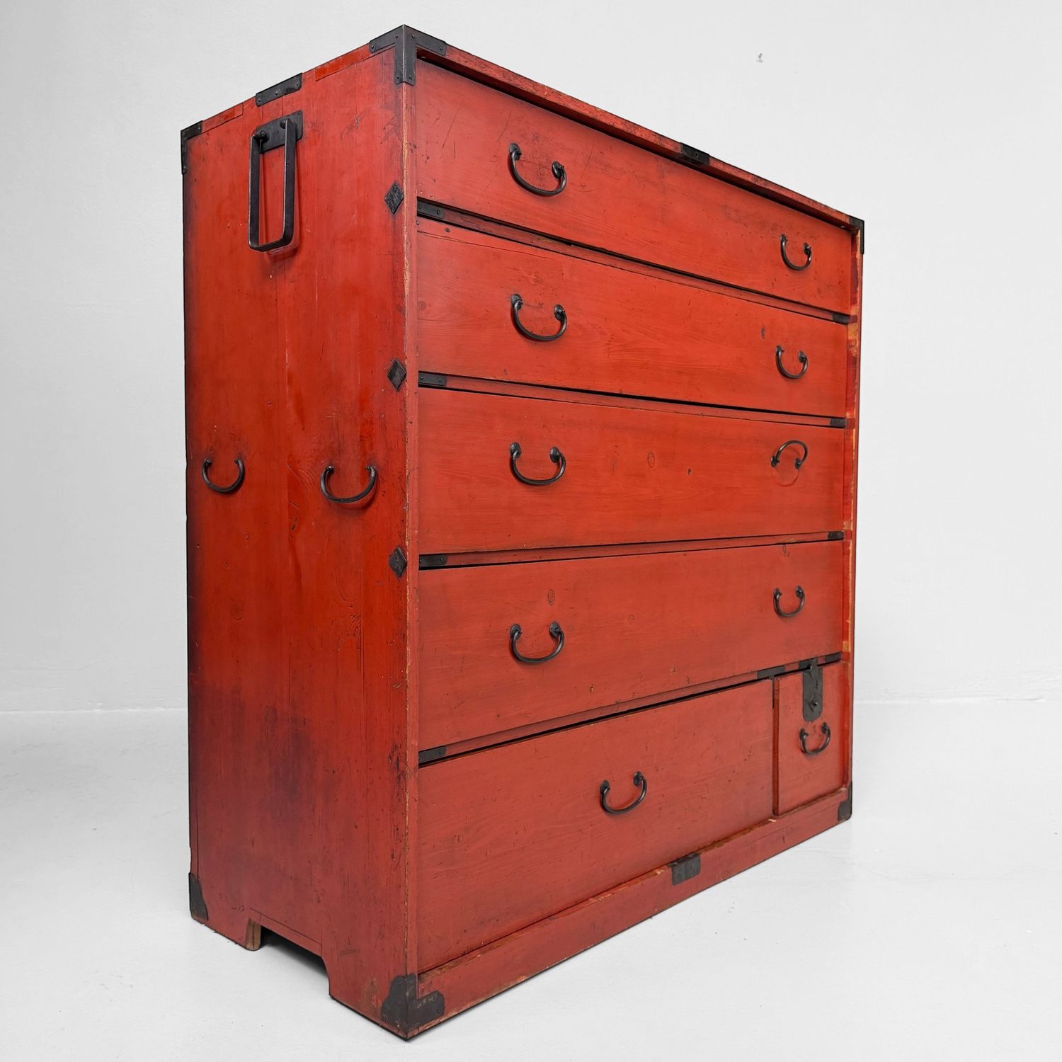 Red Chest of Drawers, Decorative Tansu, 1920s, Japan