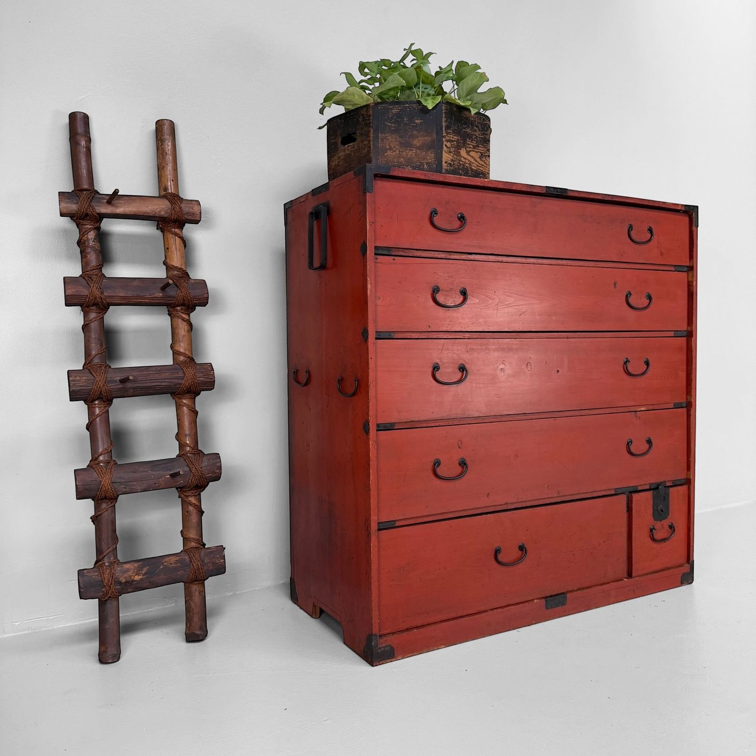 Red Chest of Drawers, Decorative Tansu, 1920s, Japan