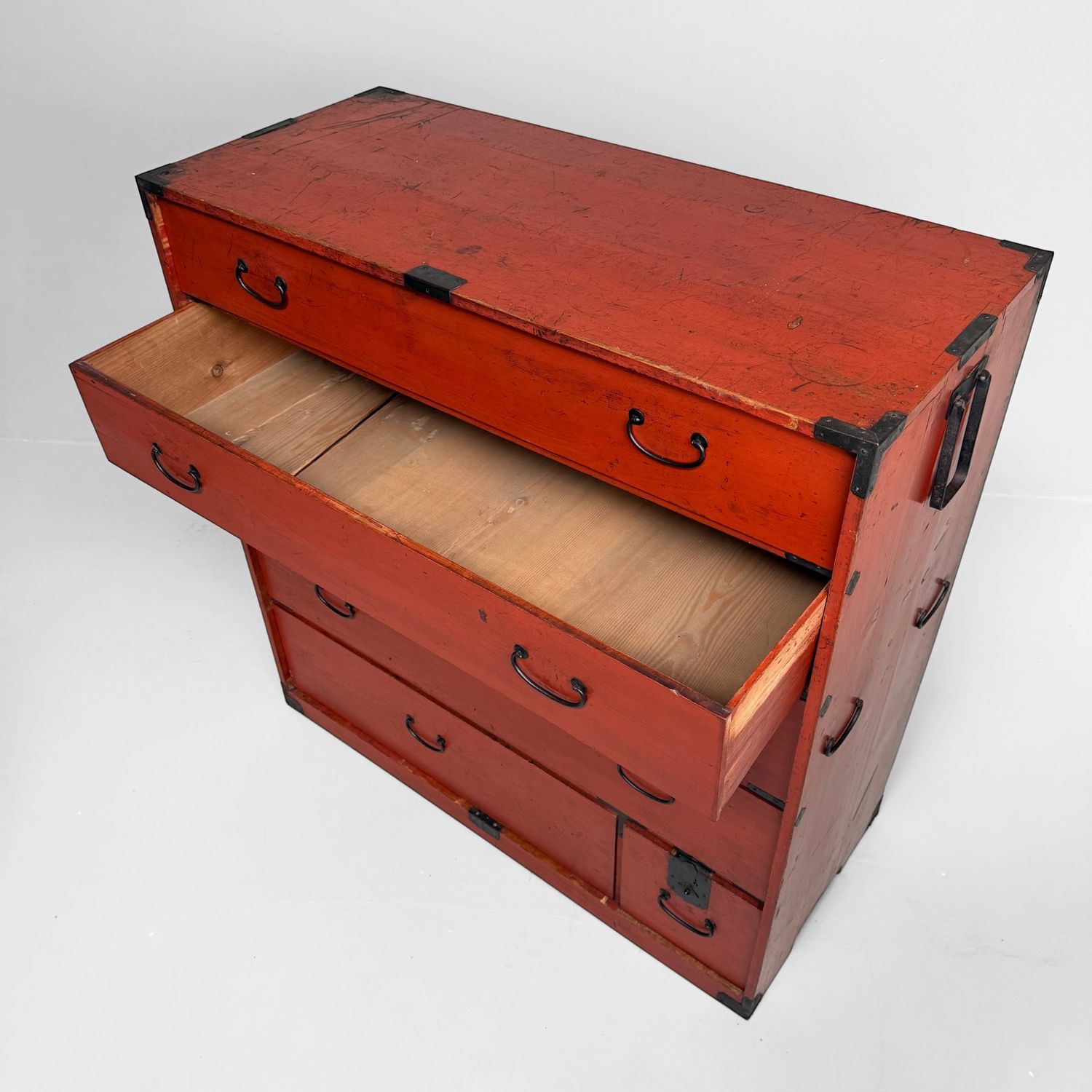 Red Chest of Drawers, Decorative Tansu, 1920s, Japan