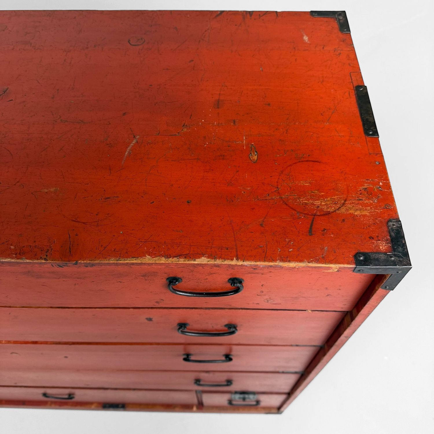 Red Chest of Drawers, Decorative Tansu, 1920s, Japan