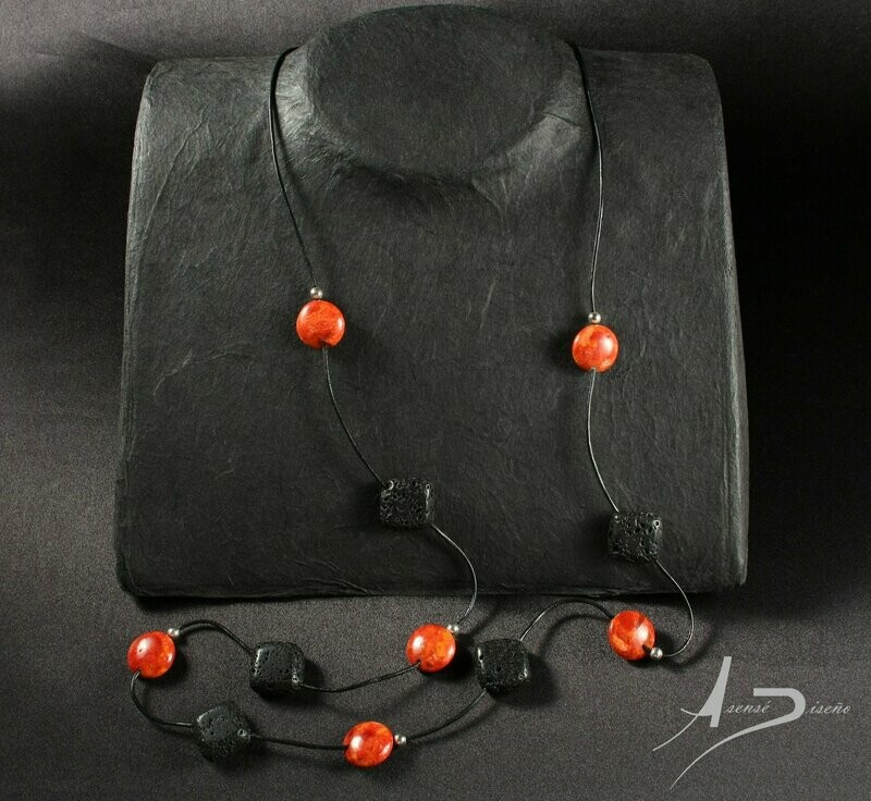Terra Piedra Volcanica Negra Coral Rojo Collar