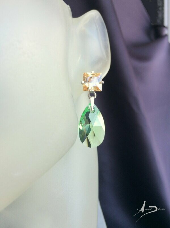 Encargos Especiales Zirconita Champán Swarovski Verde Pendientes