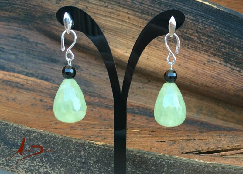 Única Cuarzo Verde Ágata Negra Pendientes