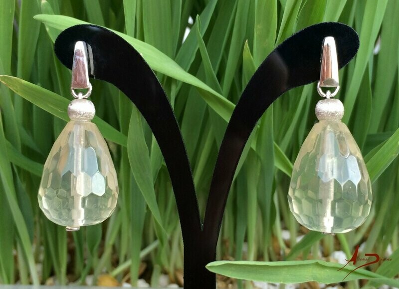 Marma Cuarzo Transparente Plata Pendientes