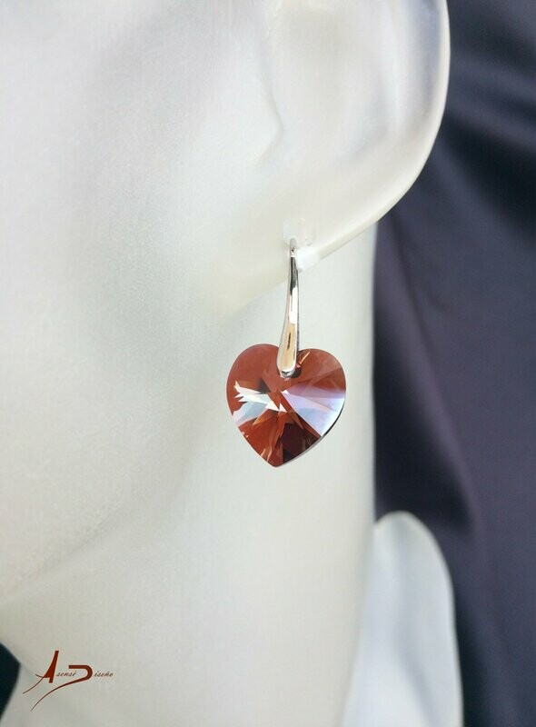 Corazón Swarovski Rojo Pendientes