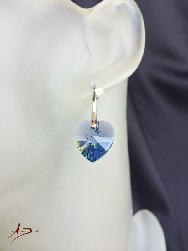Corazón Swarovski Azul Verde Pendientes