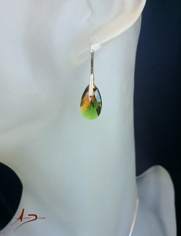 Única Swarovski Verde Amarillo Pendientes