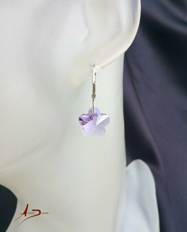 Encargos Especiales Swarovski Flor Lila Pendientes