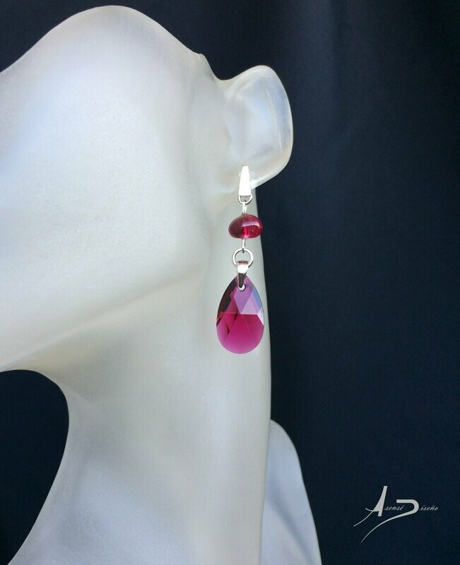 Encargos Especiales Swarovski Rubí Cuarzo Fucsia Pendientes
