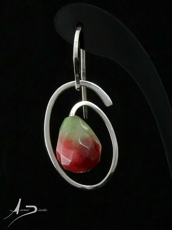 Unica Gema Color Granate Verde Pendientes