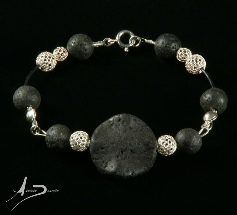 Terra Piedra Volcanica Negra Pulsera