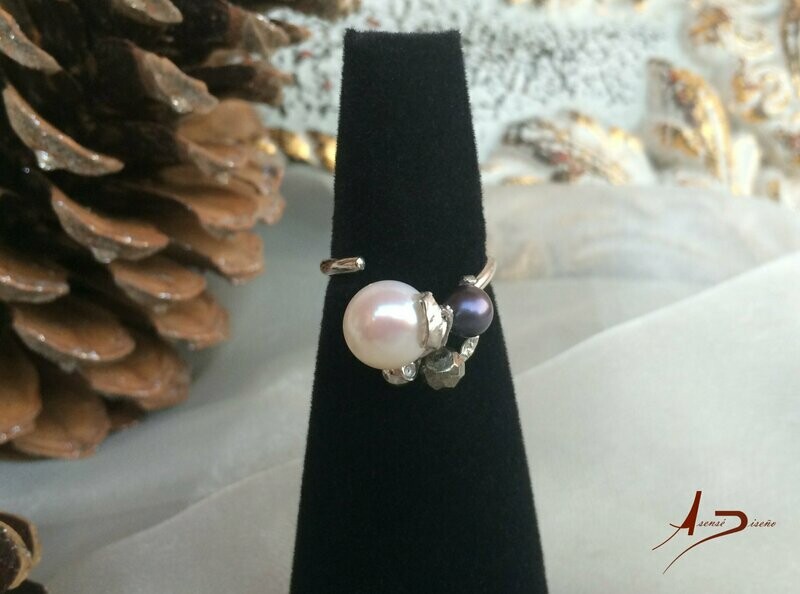 Encargos Especiales Perla Blanca Perla Gris Pirita Anillo