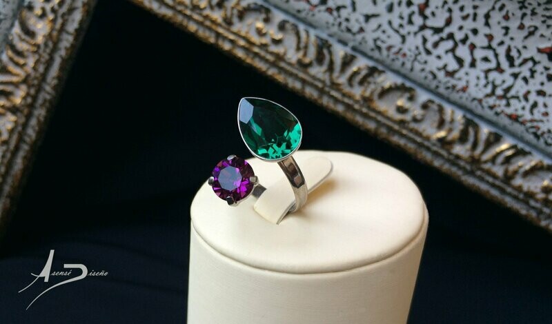 Aeternum Swarovski Esmeralda Amatista Sortija