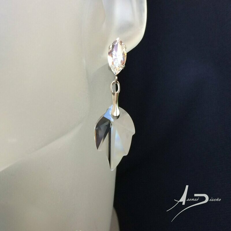 Aeternum Swarovski Navette Hoja Cristal Pendientes