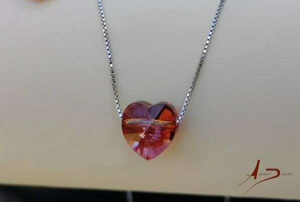 Corazón Swarovski Rojo Plata Collar