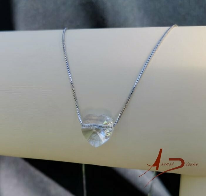 Corazón Swarovski Transparente Plata Collar