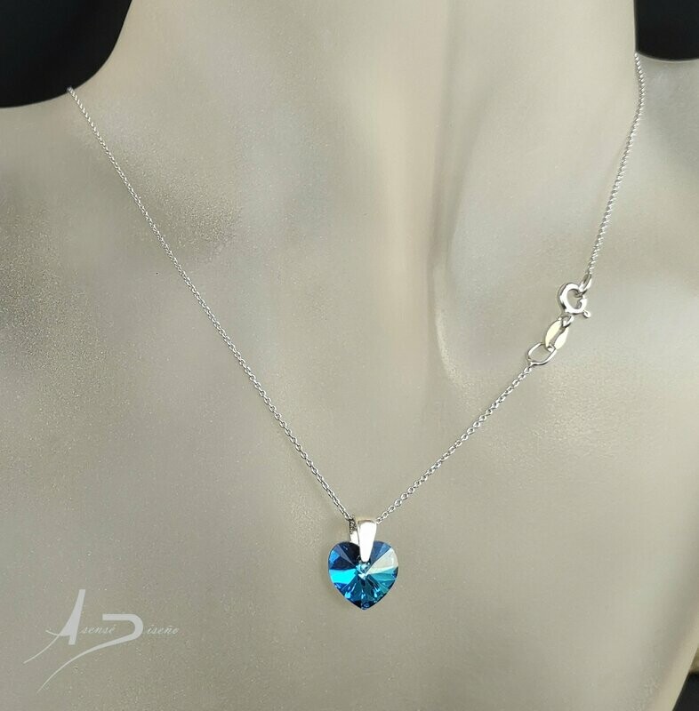 Corazón Swarovski Azul Plata Collar