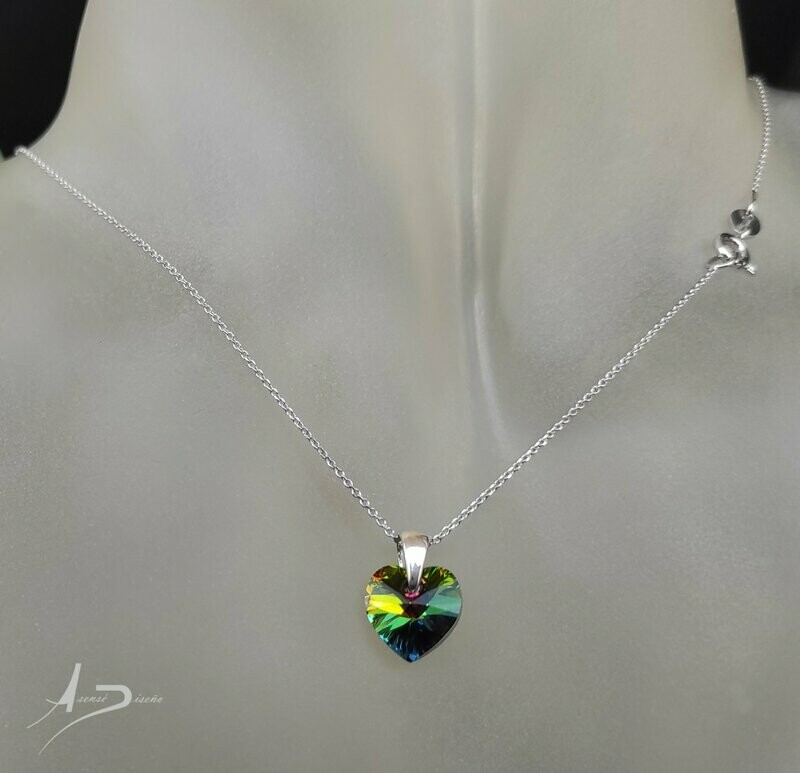Corazón Swarovski Cristal Vitrail Plata Collar