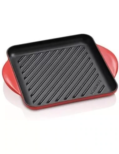 LE CREUSET GIETIJZEREN VIERKANTE GRILLPAN 24CM - ROOD