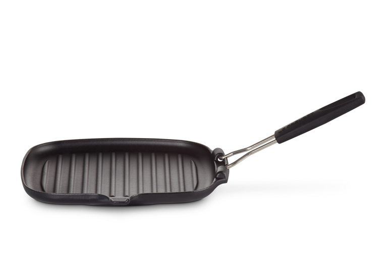 LE CREUSET VIERKANTE GRILLPAN MET PLOOIBAAR SILICONEN HANDVAT 24CM - ZWART