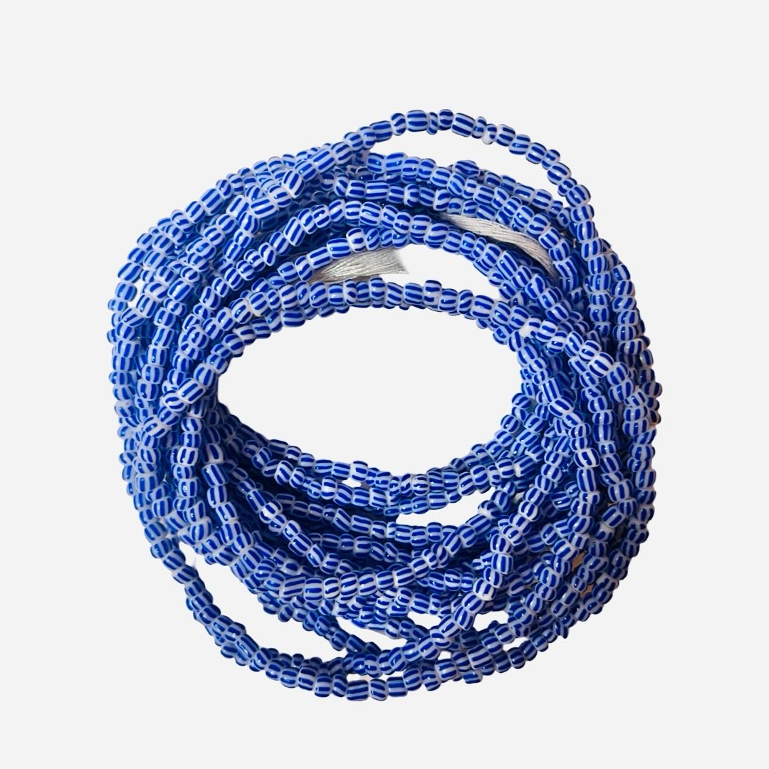 African Waist Beads White & Blue 122 cm