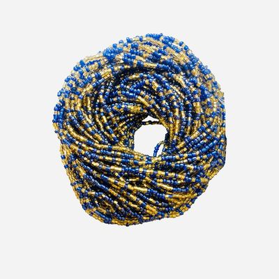 African Waist Beads blue and gold 118 Cm