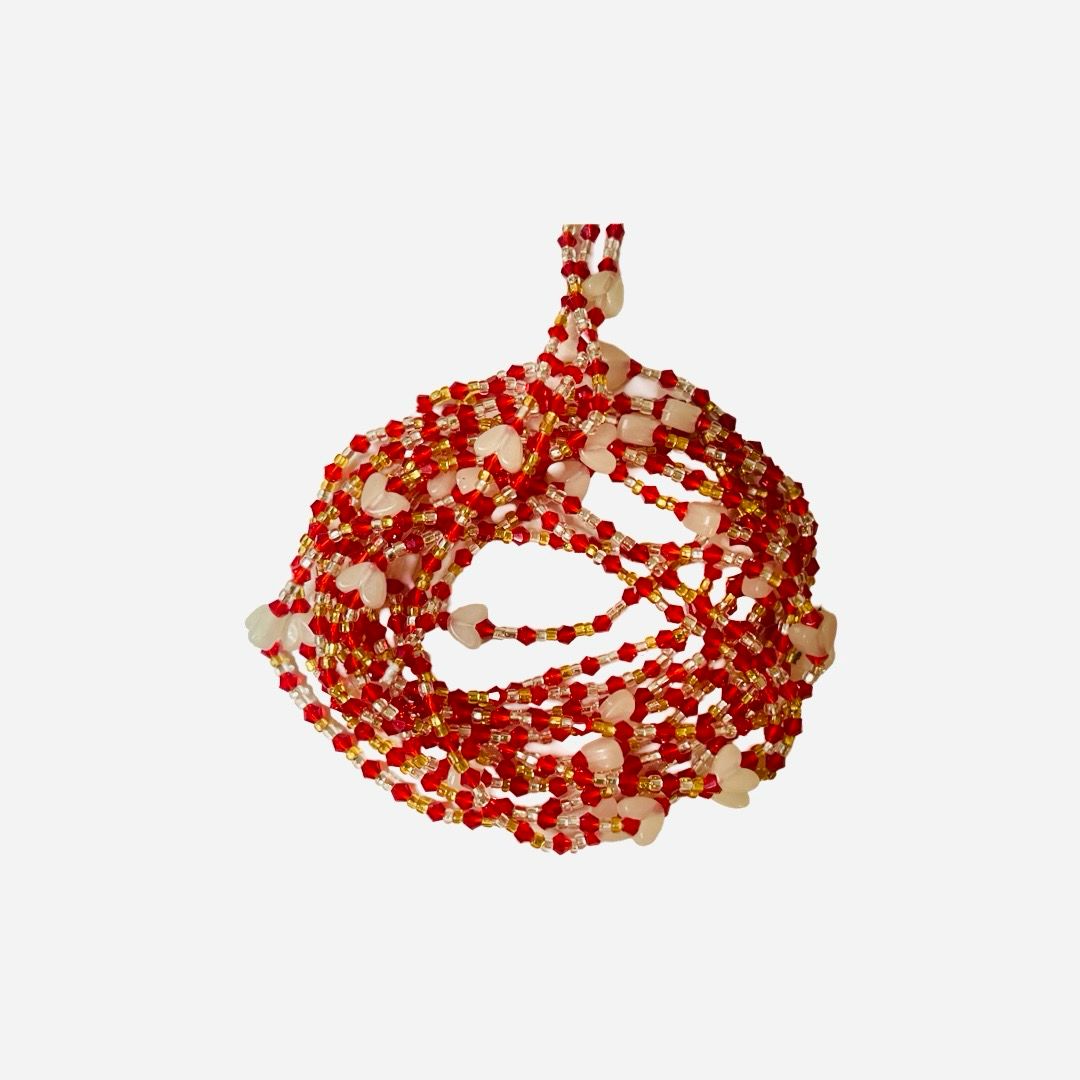 African Waist Beads Red glow in the dark hart
