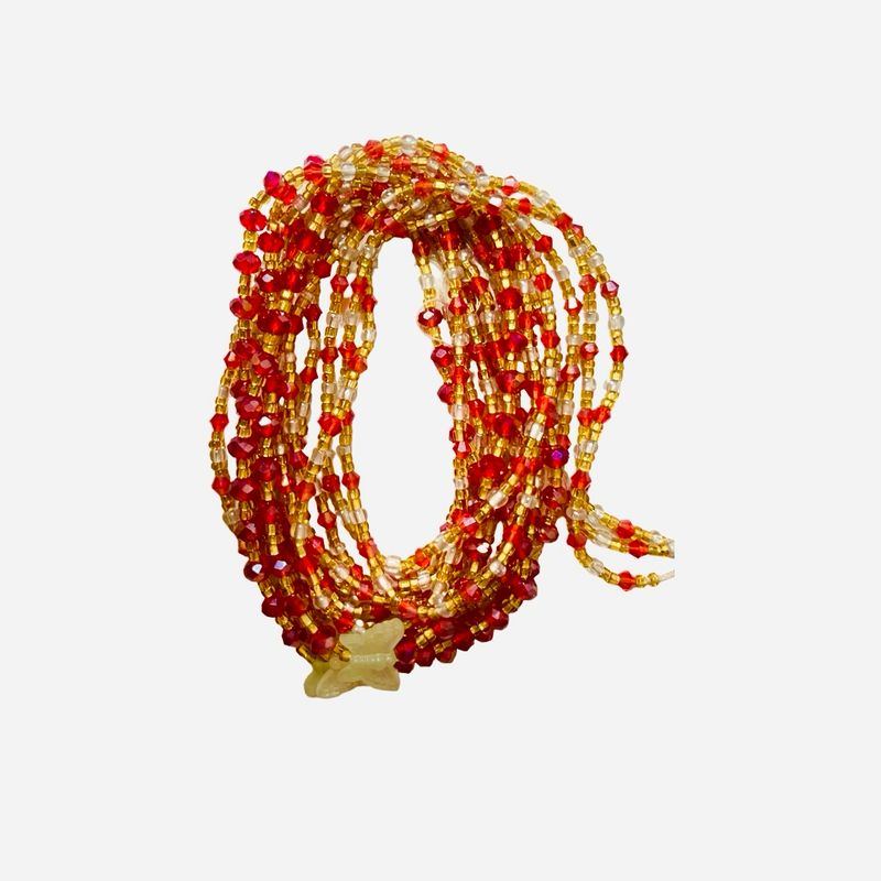 African Waist Beads Red glow in the dark butterfly 