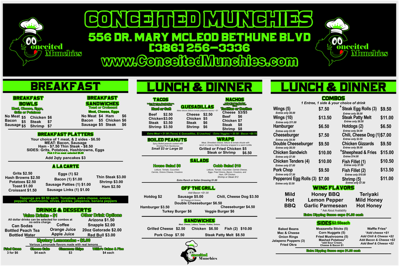 www.ConceitedMunchies.com for online ordering