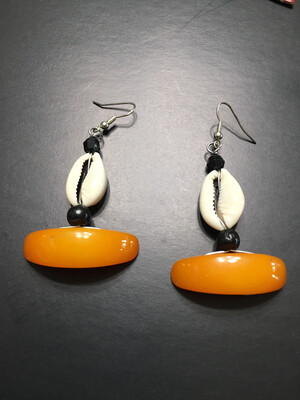 Orange Earring With Cowrie Shell