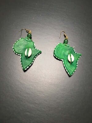 Green leather Africa Map Earrings