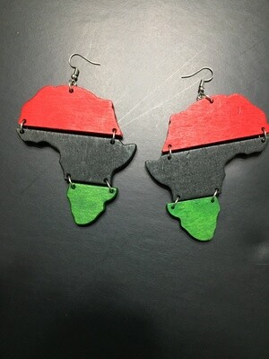 Red, black and green Africa map earrings
